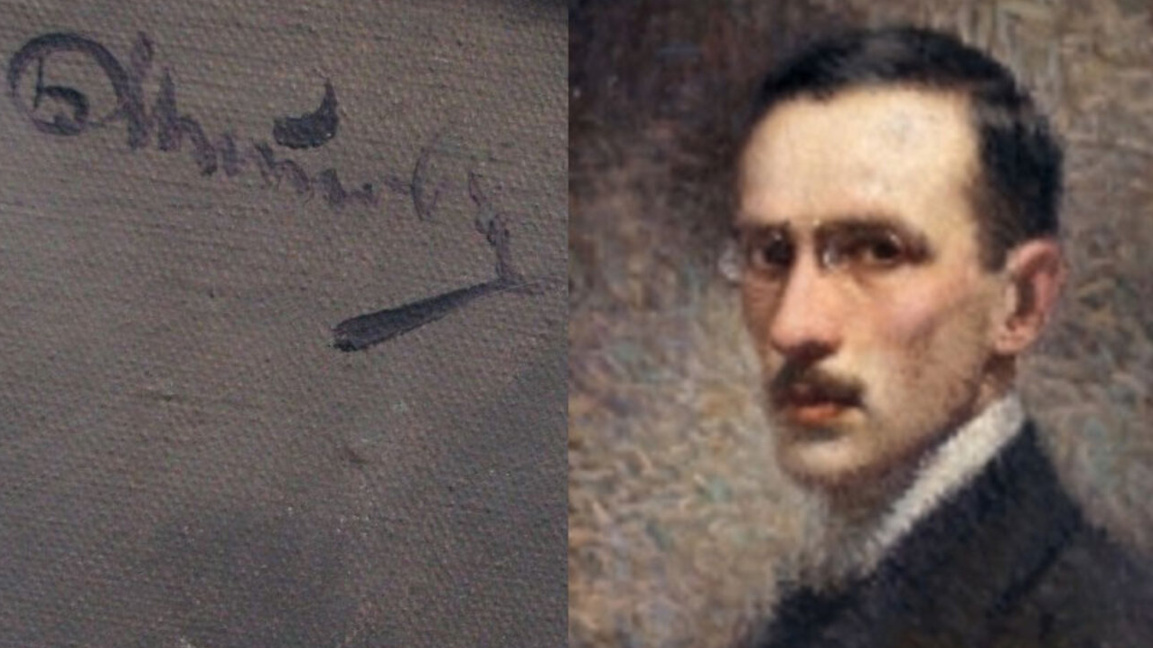 Борис Митов - подпис и автопортрет 1915 г.