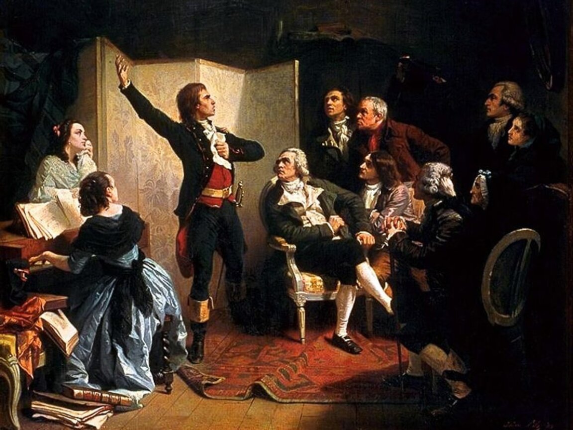 Офицерът Роже дьо Лил изпълнява за първи път своята „Марсилеза“ в дома на кмета на Страсбург. Картината на Изидор Пилс от 1849 г. се съхранява в историческия музей на града.