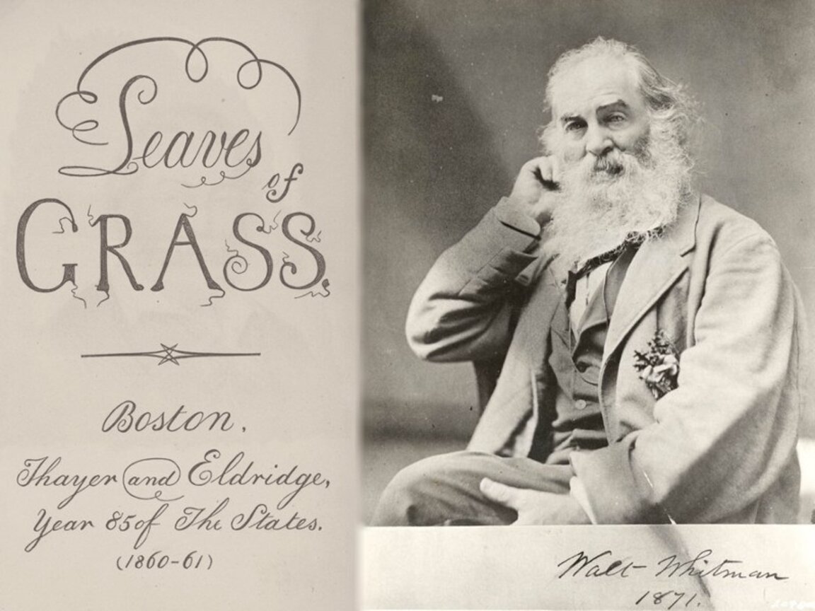 Уолт Уитман и корицата на „Стръкчета трева“